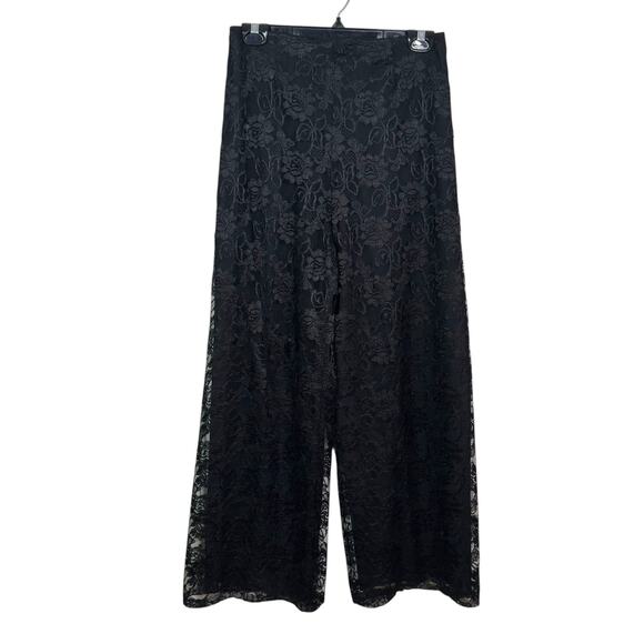 Vintage Farinae Collections Made in USA Size 10 Black Lace Wide Leg Pants - Picture 1 of 8